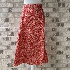 LOFT MIDI Skirt with side slit in red & cream